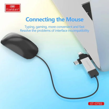 Earldom OT93 Multi-Port OTG Adapter – USB to iPhone, Micro USB & Type-C