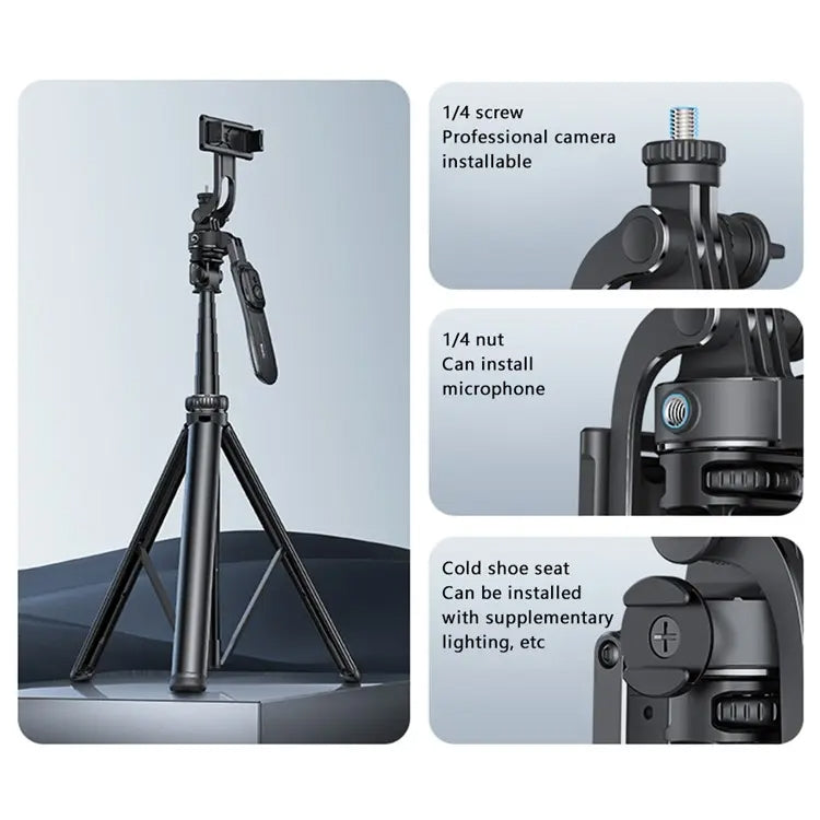 YESIDO SF17 Metal Selfie Stick Tripod with Remote – Retractable Phone & Camera Stand (Black)