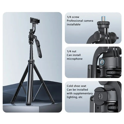 YESIDO SF17 Metal Selfie Stick Tripod with Remote – Retractable Phone & Camera Stand (Black)