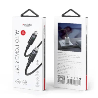 Yesido CA160 1.2M USB-C Cable 60W – Auto Power-Off Fast Charging (Black)