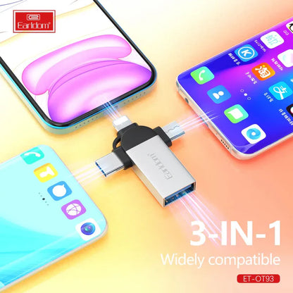 Earldom OT93 Multi-Port OTG Adapter – USB to iPhone, Micro USB & Type-C