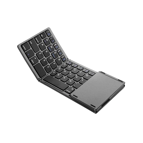 B033 Wireless Foldable Bluetooth Keyboard with Touchpad – Dual Language (English/Arabic), Compact Travel Keyboard