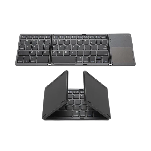 B033 Wireless Foldable Bluetooth Keyboard with Touchpad – Dual Language (English/Arabic), Compact Travel Keyboard