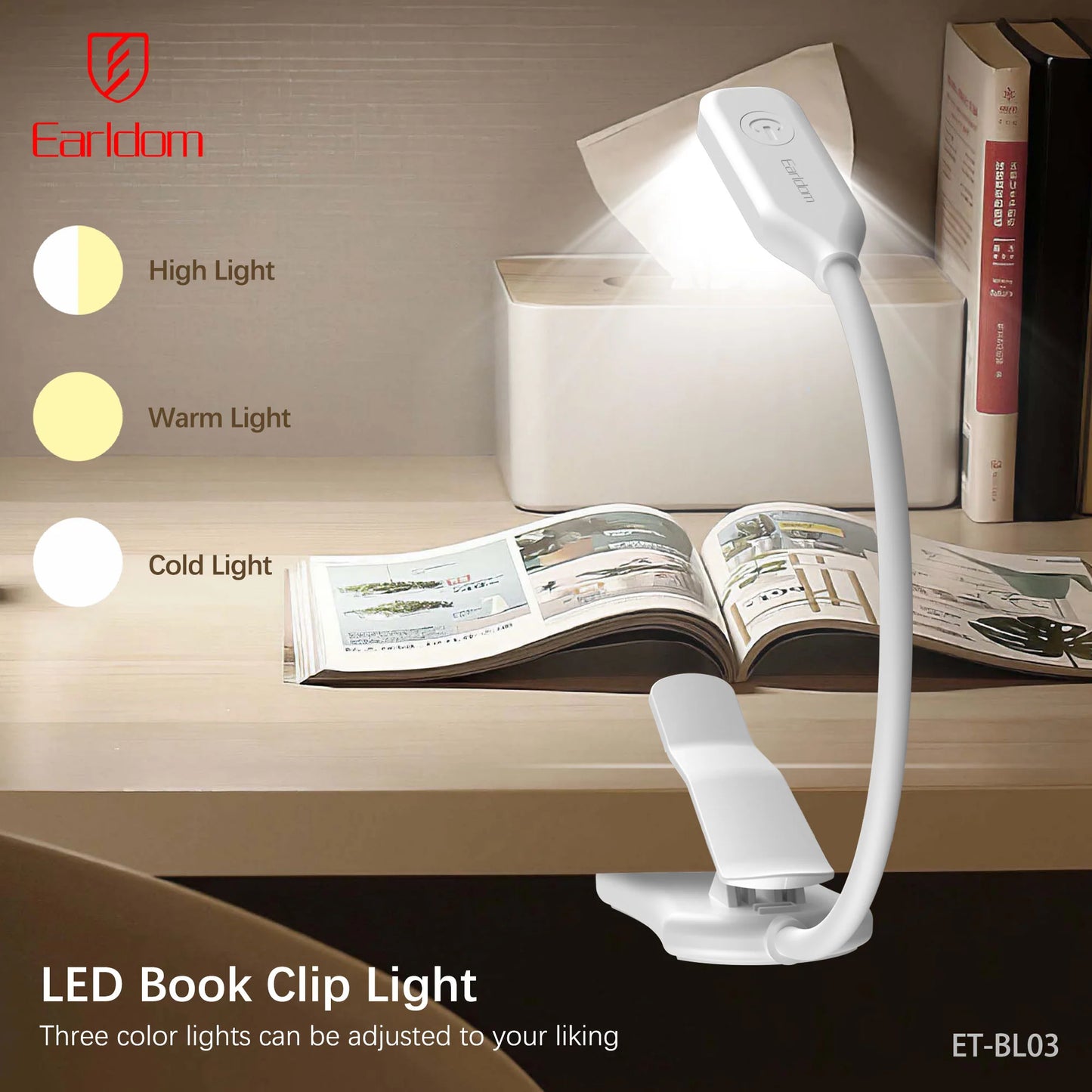 Earldom Portable LED Book Light with Clip