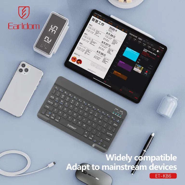 EARLDOM KB6 Wireless Bluetooth Keyboard – Rechargeable, Portable for Android, iOS & Windows Phones & Tablets