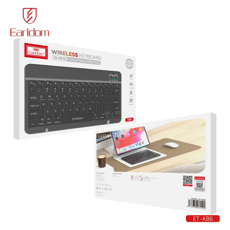 EARLDOM KB6 Wireless Bluetooth Keyboard – Rechargeable, Portable for Android, iOS & Windows Phones & Tablets