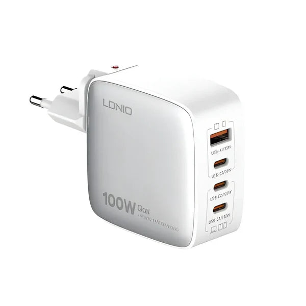 LDNIO 100W GaN Super Fast Charger UK Plug 1 USB 3 Type C Adapter Wall Mobile Phone Charger Q408 - White