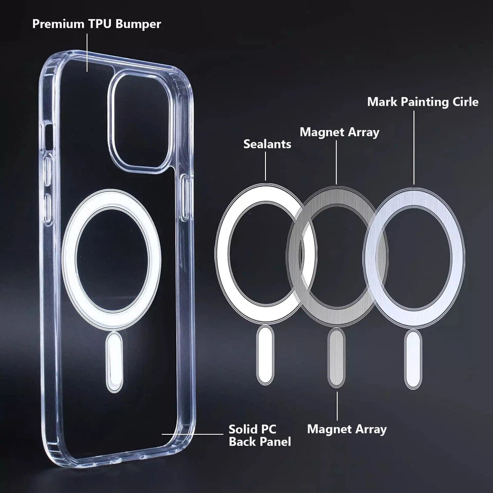 MagSafe Clear Magnetic Case – Shockproof Acrylic Cover for iPhone & Samsung