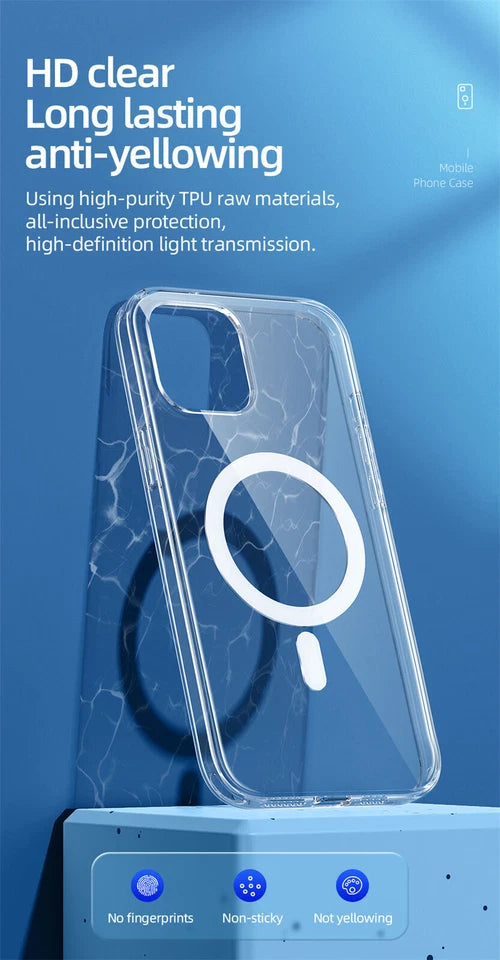 MagSafe Clear Magnetic Case – Shockproof Acrylic Cover for iPhone & Samsung