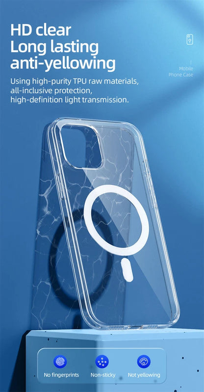 MagSafe Clear Magnetic Case – Shockproof Acrylic Cover for iPhone & Samsung