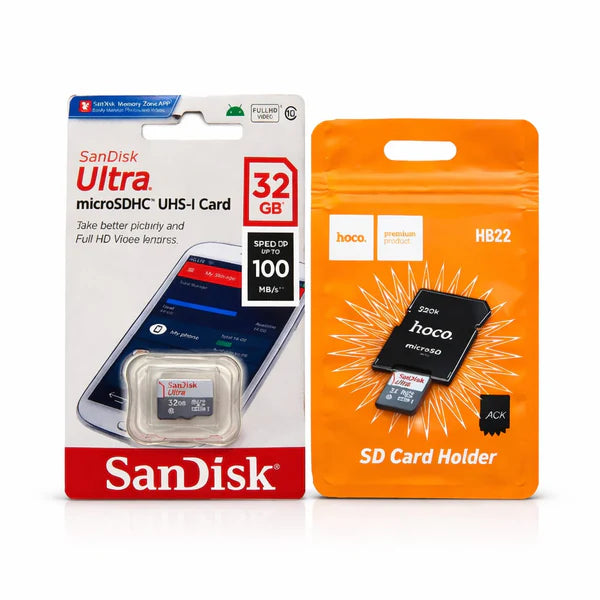 SanDisk Ultra 32GB microSDHC Card + Hoco HB22 SD Card Holder Combo