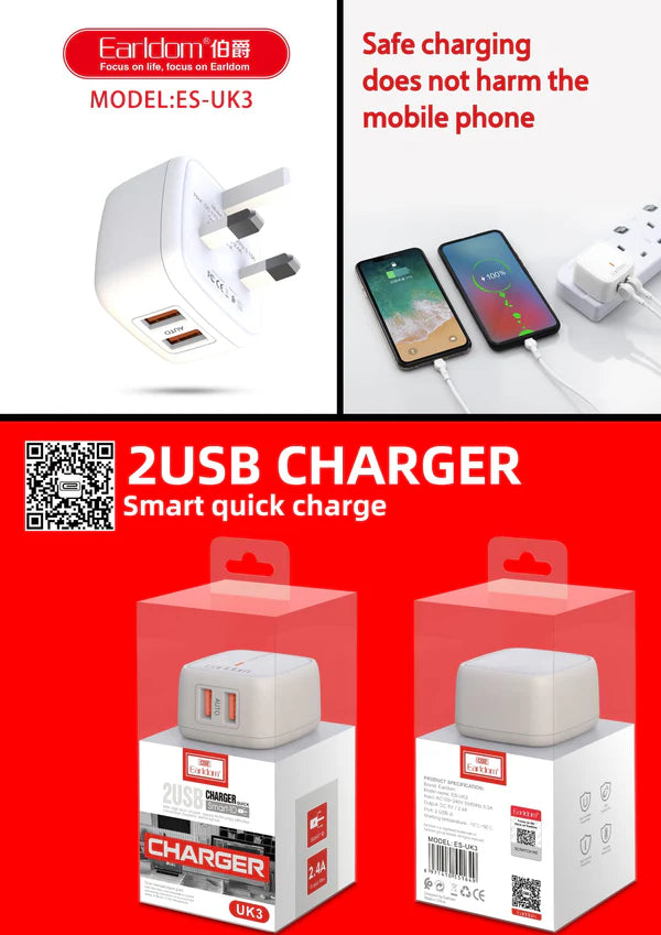 Earldom® UK3 Dual USB Charger
