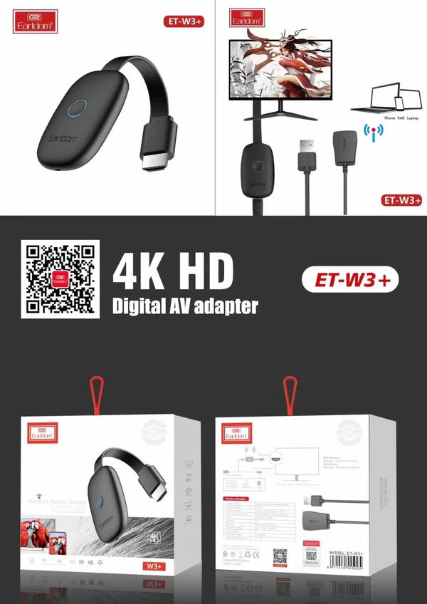 Earldom W3+ Wireless Display Dongle – 4K HDMI Screen Mirroring Adapter