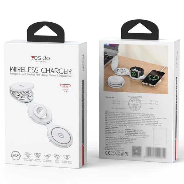 Yesido 5 in 1 Foldable Wireless Charger for Phone / Watch / Earphone DS29