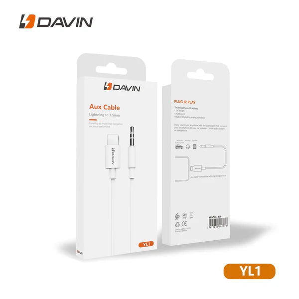DAVIN YL1 Lightning to 3.5mm Aux Cable – White