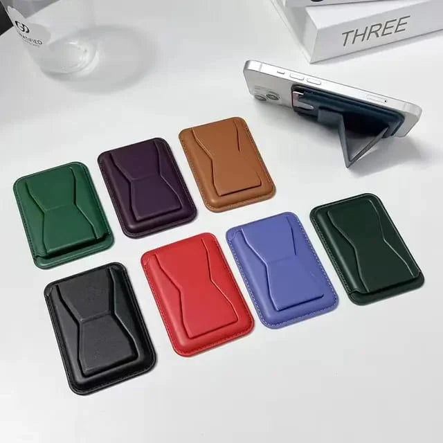For iPhone Leather Bracket Clip Magsafe Magnetic Phone Card Holder Magsafe Wallet Stand Foldable Slim Leather iPhone Stand Wallet