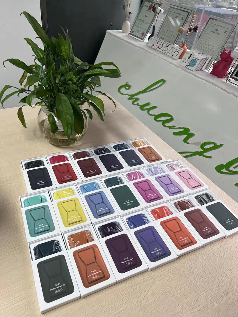 For iPhone Leather Bracket Clip Magsafe Magnetic Phone Card Holder Magsafe Wallet Stand Foldable Slim Leather iPhone Stand Wallet