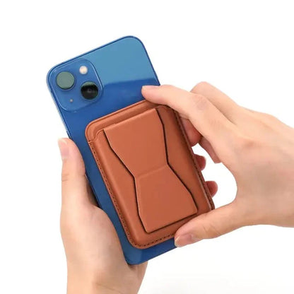 For iPhone Leather Bracket Clip Magsafe Magnetic Phone Card Holder Magsafe Wallet Stand Foldable Slim Leather iPhone Stand Wallet