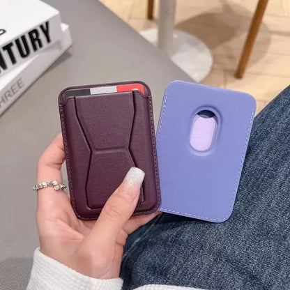 For iPhone Leather Bracket Clip Magsafe Magnetic Phone Card Holder Magsafe Wallet Stand Foldable Slim Leather iPhone Stand Wallet